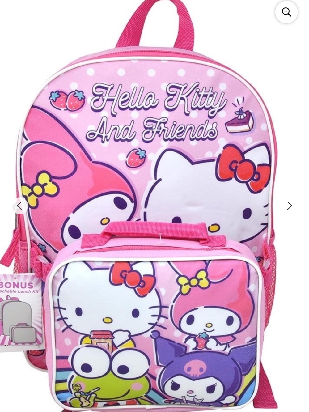 Sanrio Pink Hello Kitty And Friends Kids Backpack with Matching Lunch Bag